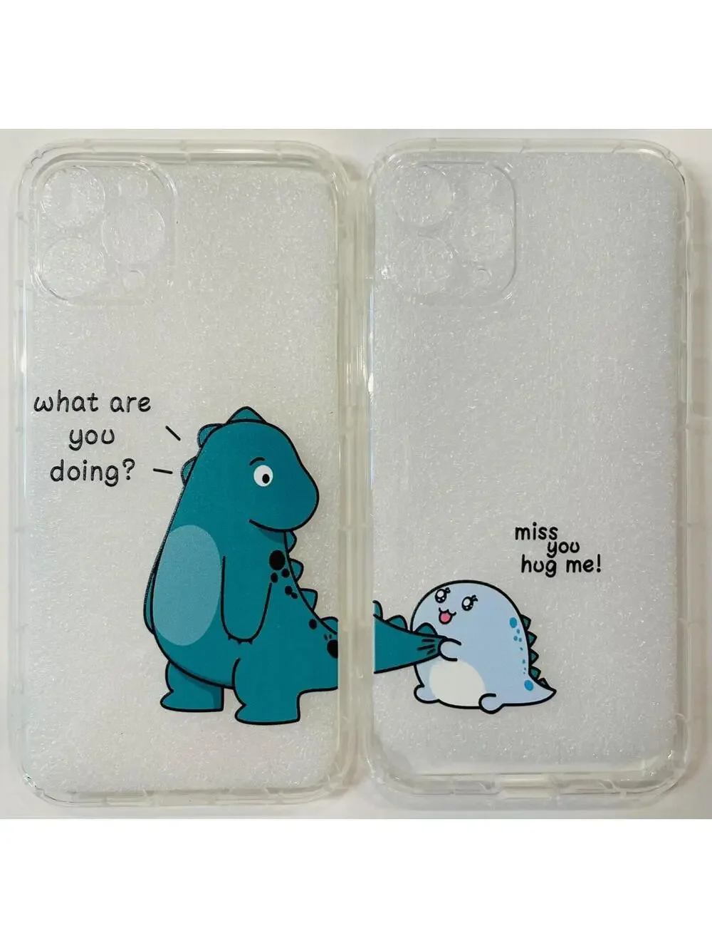 Cute Cartoon Dinosaur Clear iPhone 12/11/XR/XS/X/8/7 Phone Case Cover SET OF 2